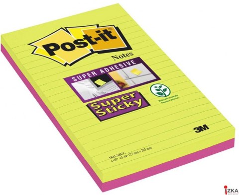Bloczek samoprzylepny POST-IT_ Super Sticky XXXL w linię (5845- SS), 127x203mm, 2x45 kart., paleta marrakesz
