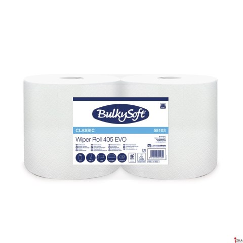 Czyściwo papierowe BULKYSOFT Classic, 2 warstwy, kolor biały, celuloza, długość 405m (2 szt.) 55103