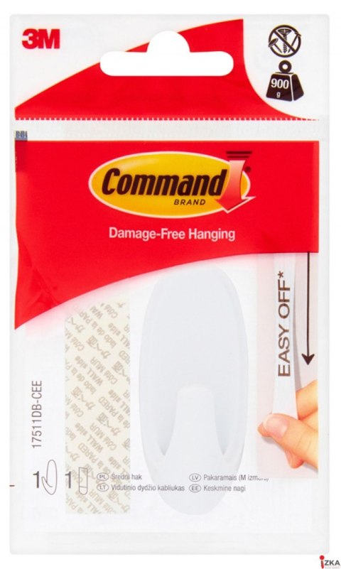 Hak wielokrotnego użytku COMMAND_ Basic (17511DB-CEE HAK), z metalowym uchwytem, średni, biały