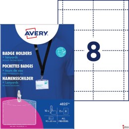 Holdery na identyfikatory ze smyczą, 60 _ 90 mm, 10 szt. + smycze + 2 ark./16 wkładów 190 g/m_, przezroczyste, 4825