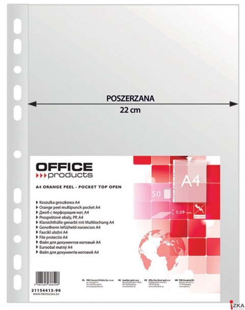 Koszulki na dokumenty , poszerzane, PP, A4, groszkowe, 90mikr., 50szt., typu OFFICE PRODUCTS 21154413-90