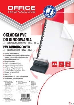 Okładki do bindowania , PVC, A4, 200mikr., 100szt., transparentne, typu OFFICE PRODUCTS 20222015-90