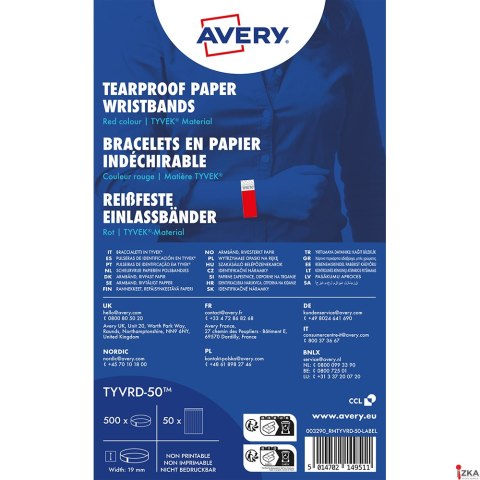 Opaski na rękę Tyvek, 256 _ 19 mm, czerwone neonowe, TYVRD_50