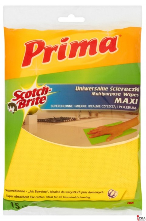 Ściereczki uniwersalne PRIMA Maxi Jak bawełna, 15szt., żółte