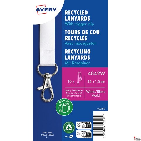 Smycze z recyklingowanego PET, 10 szt., 15 _ 440 mm, białe, 4842W