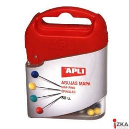 Szpilki kolorowe 50szt.APLI 12348 pudełko plastik