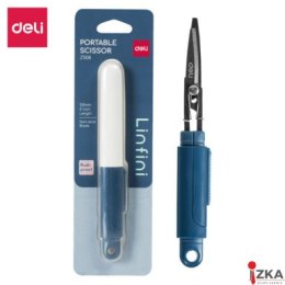 Kompaktowe nożyczki Deli EZ508 w bezpiecznym etui, niebieskie, EZ508B