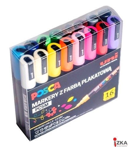 Markery z tuszem pigmentowym PC-5M, komplet 16 sztuk POSCA UNPC5M/16C