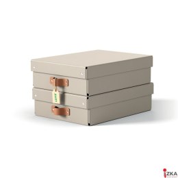 Pudełko do przechowywania Leitz Puro z pokrywką, średnie niskie, 8 l, z tektury w 100% z recyklingu, 2 szt., beżowe 61480012.
