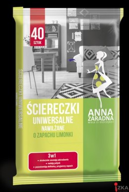 ANNA ZARADNA Ściereczki nawilżane , uniwersalne o zapachu limonki, 40 szt., białe chusteczki, 030156