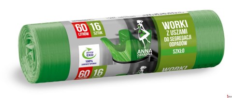 ANNA ZARADNA Worki z uszami do segregacji odpadów SZKŁO 60L 16szt zielone 39487