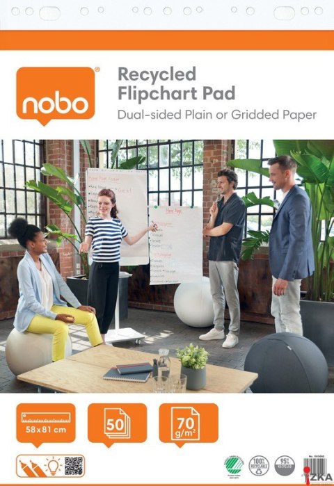 Blok Nobo Recycled do flipcharta (2 szt.), 58x81cm, 50 kartek 70g.(gładkie/w kratkę)