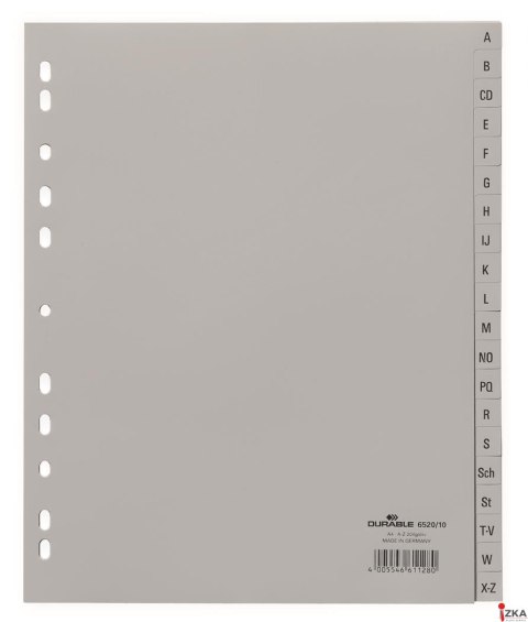 Przekładki PP A4 szare, nadr. indeks, A-Z, 20 części Szary 652010 DURABLE