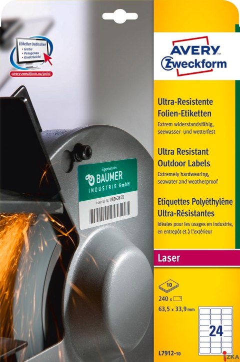 Etykiety UltraResistant L7912-10 63,5x33,9 10ark polietylenowe Avery Zweckform