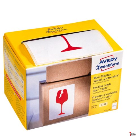 Etykiety Ostrożnie szkło 7251 74 x 100 w rolce Ostrzegawcze etykiety wysyłkowe Avery Zweckform