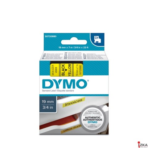 Taśma DYMO D1 - 19 mm x 7 m, czarny / żółty S0720880 do drukarek etykiet