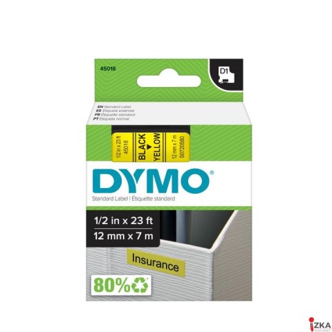 Taśma DYMO D1 - 12 mm x 7 m, czarny / żółty S0720580 do drukarek etykiet