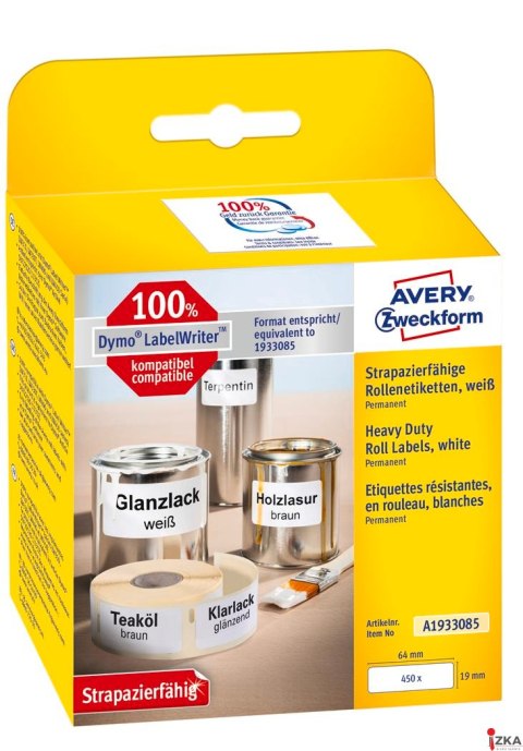 Etykiety Heavy Duty A1933085 19x64 450 et. w rolce do termodruku, poliestrowe, trwałe, białe Avery Zweckform