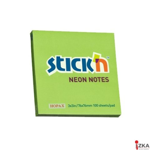 Bloczek STICKN 76x76mm zielony neonowy 100k 21167 STICKN