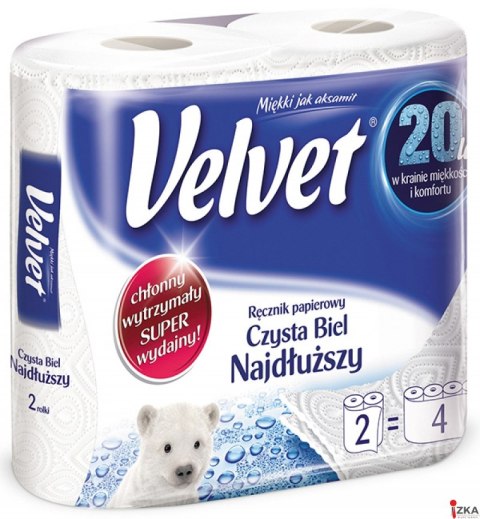 Ręcznik Velvet Extra Long Biały 2 rolki 100% celuloza Ręcznik Velvet Extra Long Biały 2 rolki 100% celuloza