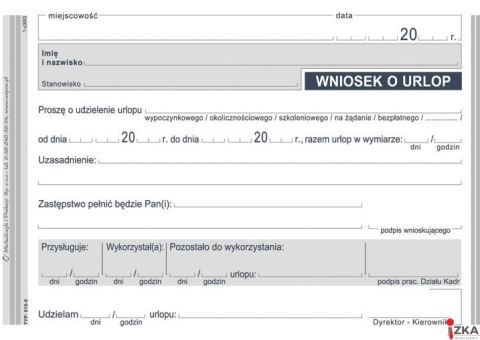 Wniosek o urlop, A6 40 kartek, 10-515-5 Wniosek o urlop, A6 40 kartek, 10-515-5