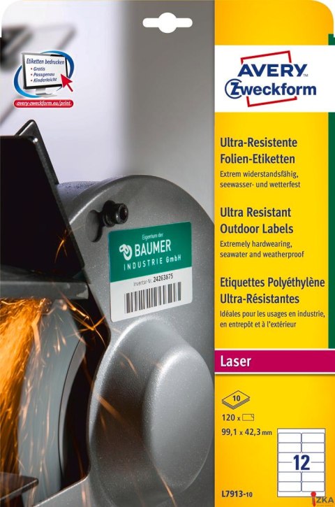 Etykiety UltraResistant L7913-10 99,1x42,3 10ark Trwałe, polietylenowe, Avery Zweckform