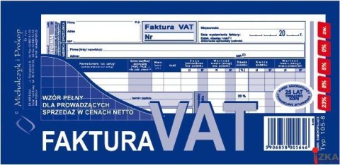 105-8N/E Faktura pełna dla prowadzących sprzedaż w cenach netto 1/3A4 105-8N/E Faktura pełna dla prowadzących sprzedaż w cenach netto 1/3A4