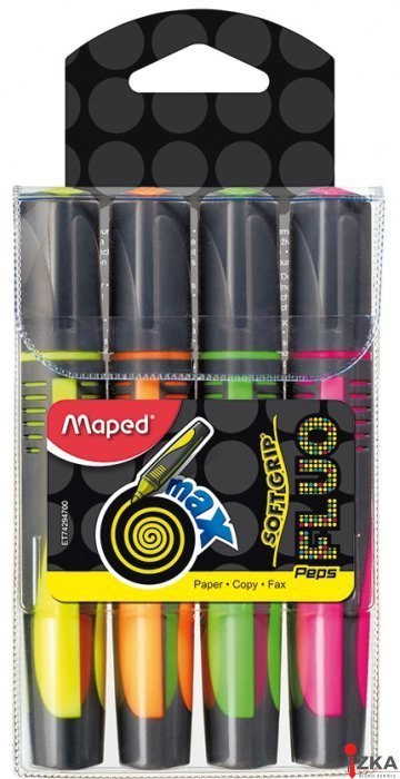 Zakreślacz FLUO PEPS max mix kolorów 4szt etui pud. z zaw. MAPED 742947 Zakreślacz FLUO PEPS max mix kolorów 4szt etui pud. z zaw. MAPED 742947