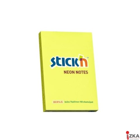 Bloczek STICKN 76x51mm żółty neon 100k 21132