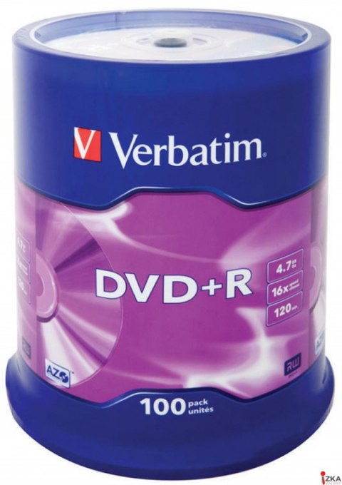 Płyta DVD+R VERBATIM CAKE (100) Matt Silver 4.7GB x16 AZO 43551 Płyta DVD+R VERBATIM CAKE (100) Matt Silver 4.7GB x16 AZO 43551