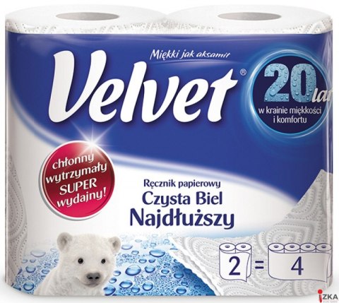 Ręcznik Velvet Extra Long Biały 2 rolki 100% celuloza Ręcznik Velvet Extra Long Biały 2 rolki 100% celuloza