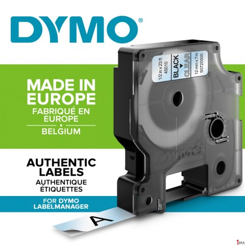 Taśma DYMO D1 - 12 mm x 7 m, czarny / przezroczysty S0720500 / 45010 do drukarek etykiet Taśma DYMO D1 - 12 mm x 7 m, czarny / przezroczysty S0720500 / 45010 do drukarek etykiet