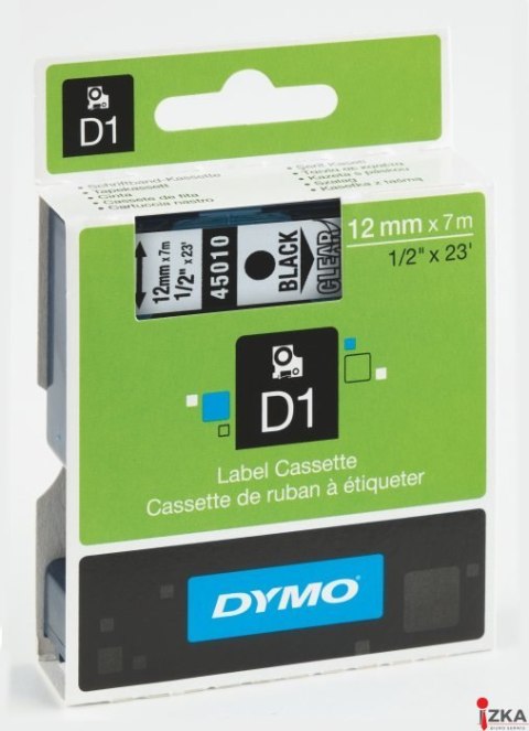 Taśma DYMO D1 - 12 mm x 7 m, czarny / przezroczysty S0720500 / 45010 do drukarek etykiet Taśma DYMO D1 - 12 mm x 7 m, czarny / przezroczysty S0720500 / 45010 do drukarek etykiet