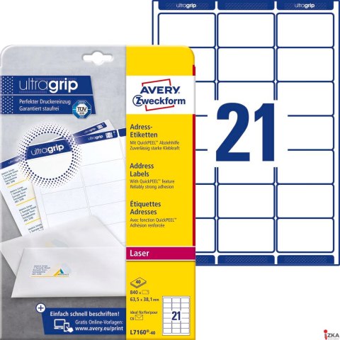 Etykiety adresowe L7160-40 63,5 x 38,1 40ark. Avery Zweckform Etykiety adresowe L7160-40 63,5 x 38,1 40ark. Avery Zweckform