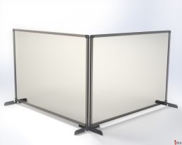 Osłona ochronna szyba pleksi w ramie aluminiowej, metalowa podstawa srebrna 60x65