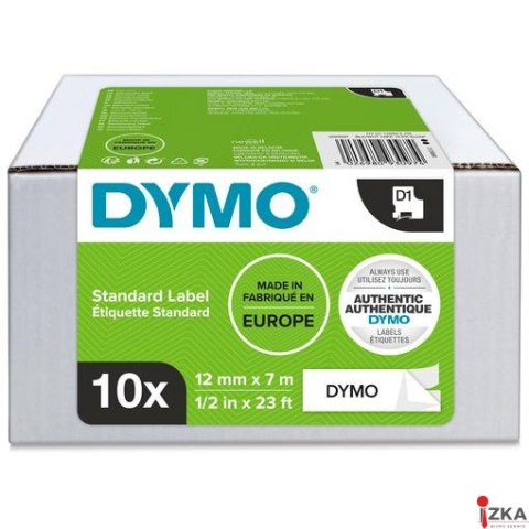 Taśma DYMO D1 - 12 mm x 7 m, czarny / biały - VALUE PACK 10 szt. 2093097 do drukarek etykiet