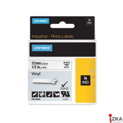 Taśma winylowa RHINO 12mm czarna na białym 18444/S0718600 DYMO