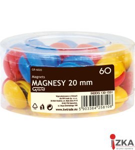 Magnesy 20mm tuba mix kolor 60szt, GR-6020, 130-1551 GRAND