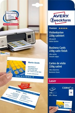 Wizytówki Quick&Clean C32016-25 85 x 54 25 ark. 250 szt., 220 g, satynowane, śnieżnobiałe, Avery Zweckform