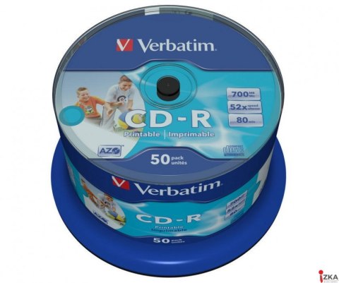 Płyta CD-R VERBATIM CAKE 52x (50) nadruk AZO Printable 700MB 43438