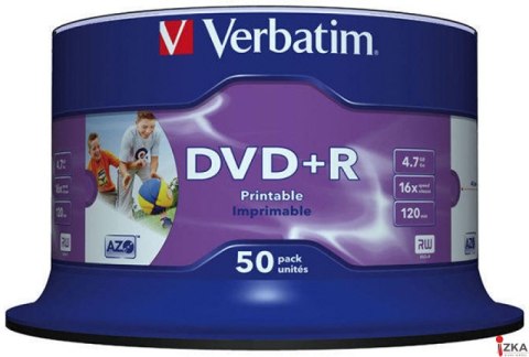 Płyta DVD+R VERBATIM 43512 16x 4,7GB (50) cake AZO Wide Inkjet Printable