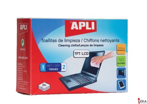 Chusteczki do czyszczenia ekranów APLI (AP11828) 20szt sucha+mokra