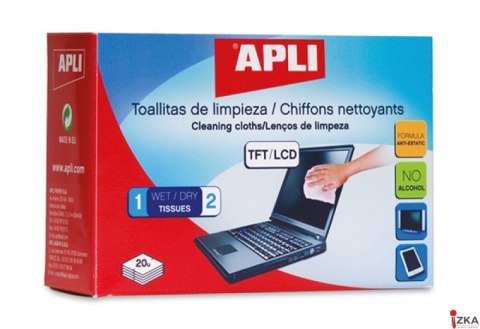 Chusteczki do czyszczenia ekranów APLI (AP11828) 20szt sucha+mokra