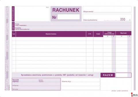 Rachunek dla zwolnionych podmiotowo z VAT A5, 80 kartek (1+1) 10-231-3 DOTTS
