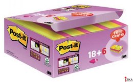 Karteczki samoprzylepne POST-IT_ Super Sticky (622-P24SSCOL), 47,6x47,6mm, 18+6x90 kart., mix kolorów, GRATIS