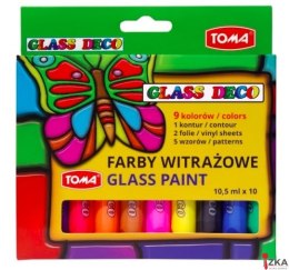 Farby witrażowe GLASS PAINT - 9 kolorów + konturówka + folie mix TO-750 Toma