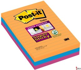 Bloczek samoprzylepny POST-IT_ Super Sticky w linie (4690-SS3BGK-EU), 101x152mm, 3x90 kart., paleta Bangkok