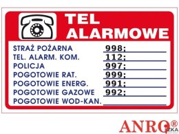 Tabliczka TELEFONY ALARMOWE ZZ-94P 150x200 PŁYTA PCV, ANPRO