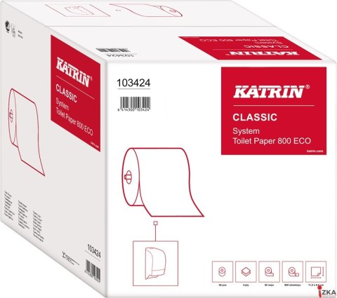 Papier toaletowy, duże rolki KATRIN CLASSIC System Toilet ECO, 103424, opakowanie: 36 rolka
