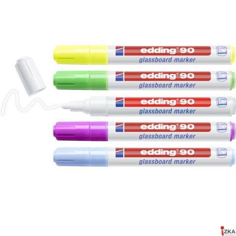 Marker EDDING do tablic szklanych biały + mix kolorów, etui 5 szt. 90/5s/049/b ed suchościeralny